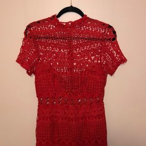 Red, Short Sleeve, lace dress